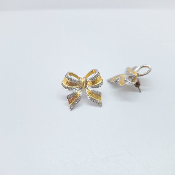 Vintage gold and silver tone bow earrings - Picture 3 of 8